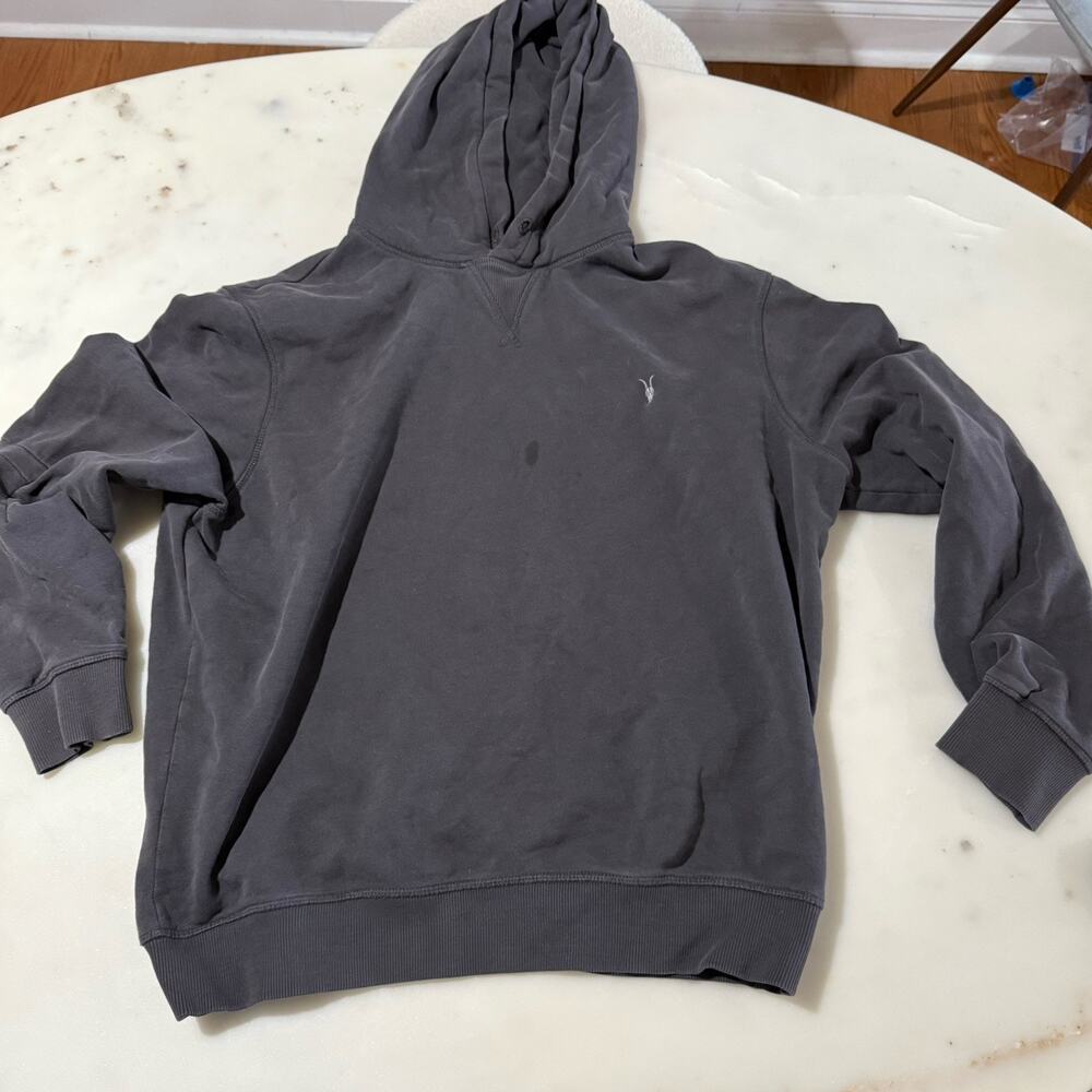 AllSaints Men’s M Gray 100% Cotton Pullover Hoodie Hooded Logo Jersey